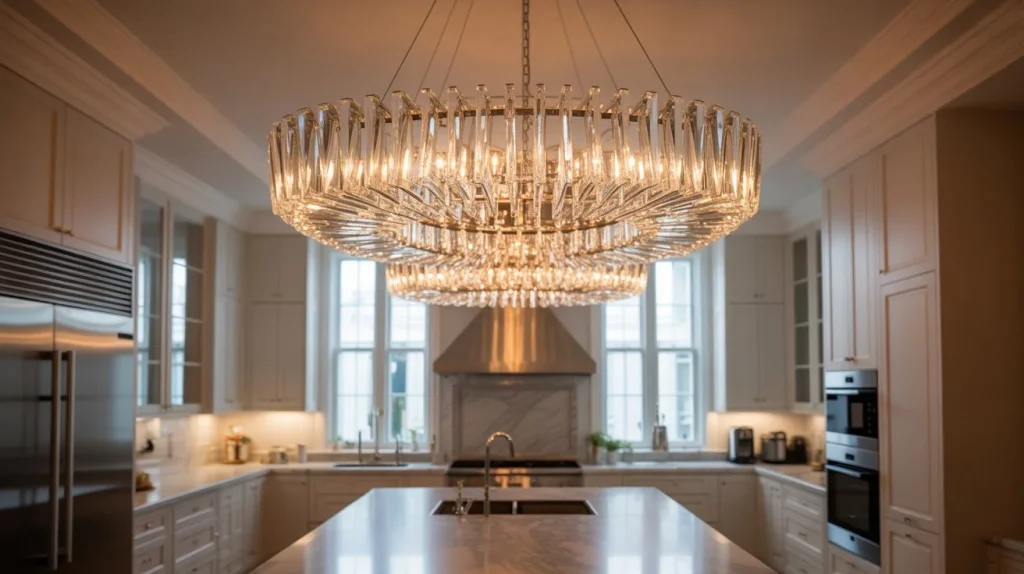 Large-Scale Chandeliers That Shine in Spacious Kitchens
