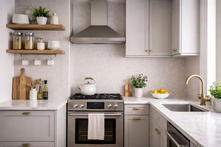 Small Pattern Wallpaper for Compact Kitchens